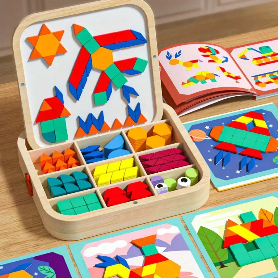 1 Set Wooden Magnetic Creative Geometric Puzzle, Building Block Free Combination Matching Toy, Funny Parent-Child Interactive Family Party Game, Best Gifts For Birthday Party Children's Day Summer Back-To-School Season For Boys Girls