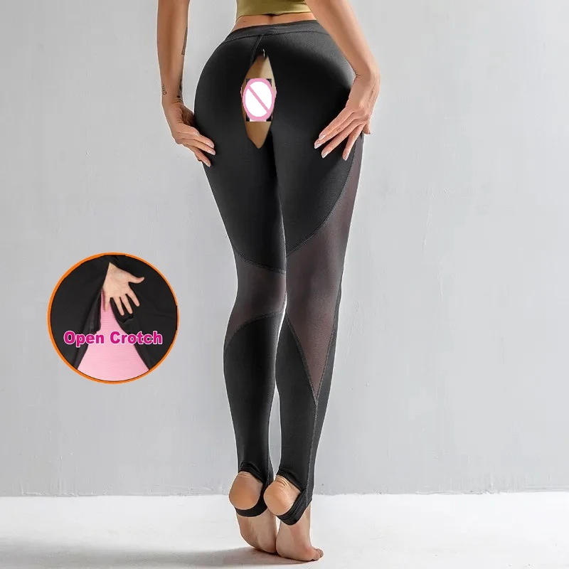 Woman Double Zippers Hip Butt Lift Up High Waist Pants Women Open Crotch Leggings Fitness Transparent Sexy Outdoor  Female
