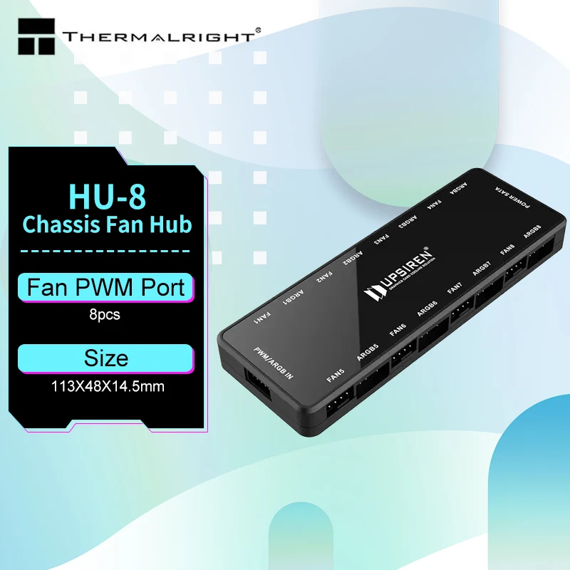 

UPSIREN HU-8 Chassis Fan Hub，Support motherboard synchronization，Bottom magnetic design，8 Sets of ARGB and PWM Interfaces