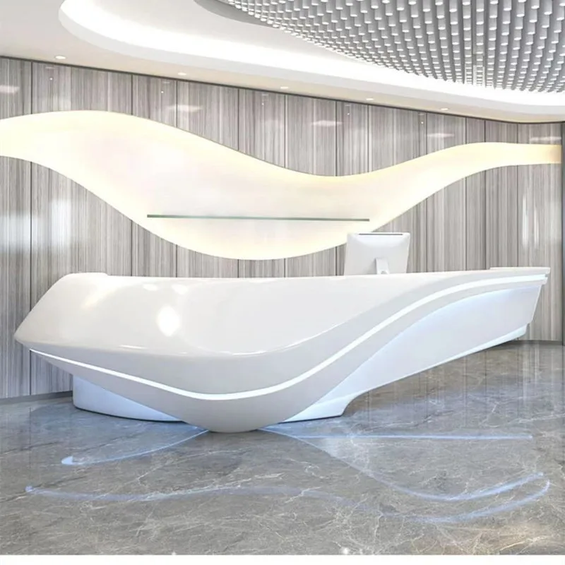 Large Creative Special-shaped FRP Paint Front Desk Company Lobby Reception Desk Service Desk Bar Checkout Page Factory