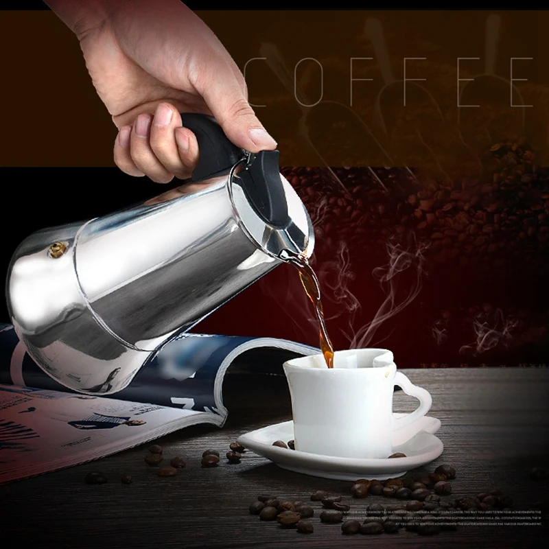 

Stainless Steel Induction Stovetop Espresso Maker , Italian Style Coffee with Moka Pot in Modern Chrome-A70Z