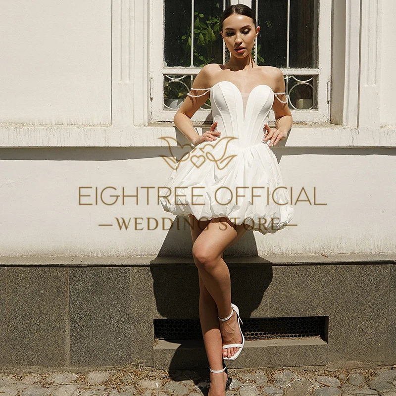 Eightree Formale kurze Brautkleider Boho Schatz ärmellose Perlen Brautkleid Mini Abend Hochzeit Ballkleider individuell gestaltet