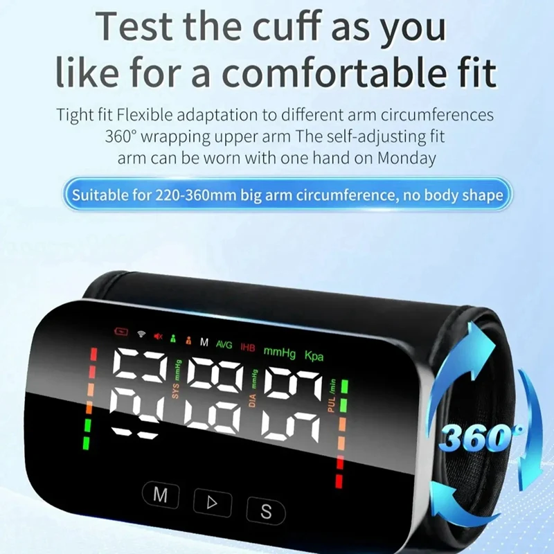 

Bluetooth WIFI Arm Integrated Blood Pressure Monitor LCD Large Display Screen Voice Broadcast Wrist Sphygmomanometer