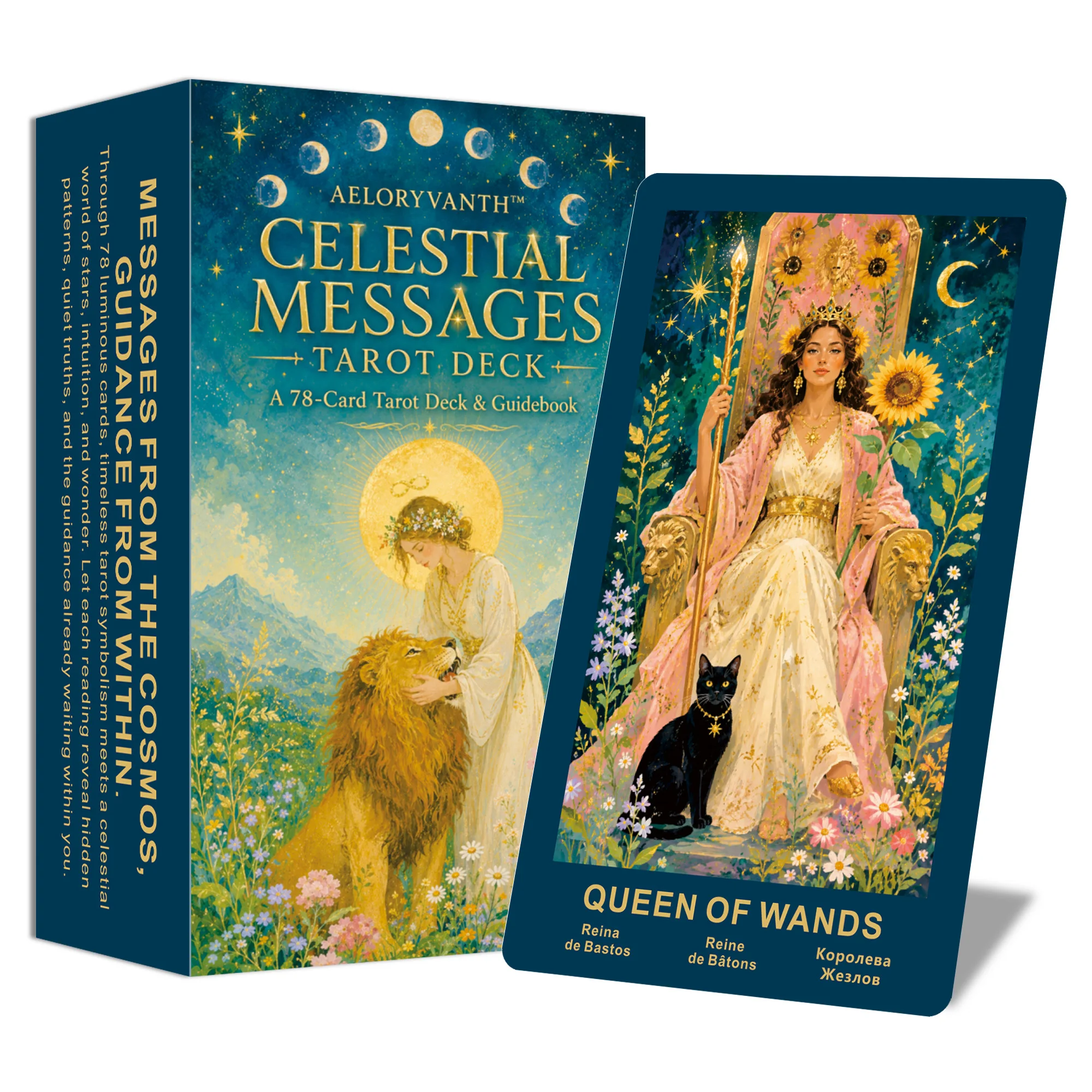 Celestial Messages Tarot Deck, 78 Aesthetic Luminous Cards with Guidebook EN/RU/ES/FR, Beginner Friendly, 12*7cm, 14+