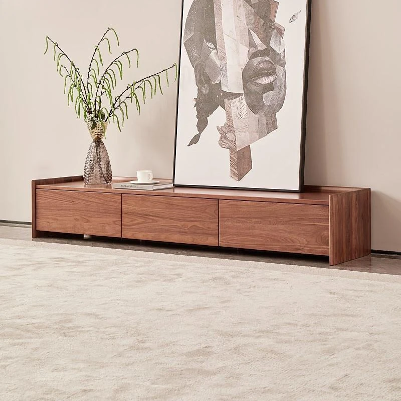 Black Walnut All Solid Wood Small Apartment TV Cabinet Living Room Low Cabinet Audio-visual Floor Cabinet Modern Minimalist