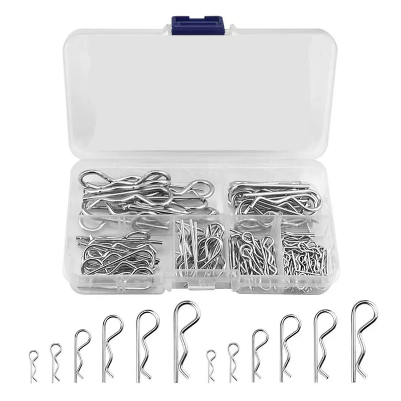 60/100Pcs R-Clip Cotter Pin Set 6 Sizes Spring Clip Hitch Pin Fasteners Bag & Box Pack