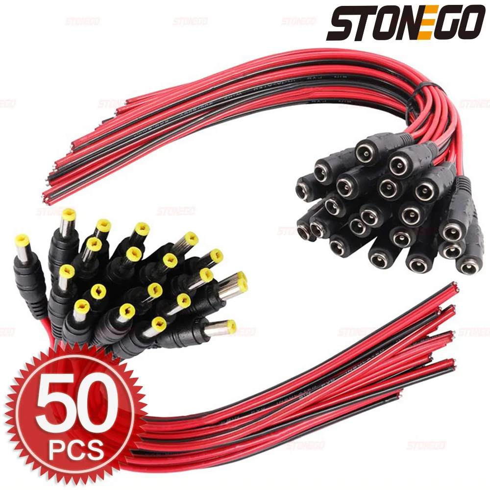 STONEGO 10/20/50PCS 12V Dc Connectors Male Female Jack Cable Wire Line Adapter Plug Power Supply 5.5 x 2.1mm