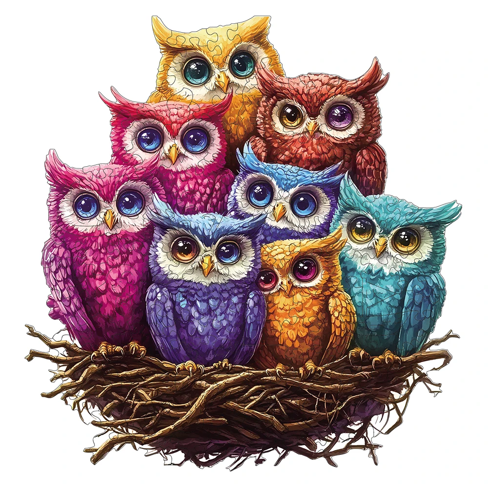 Owl Family Wooden Puzzle, Uniquely Irregular Animal Shaped Wooden Jigsaw Puzzles, Perfect Birthday Holiday Gift For Lover