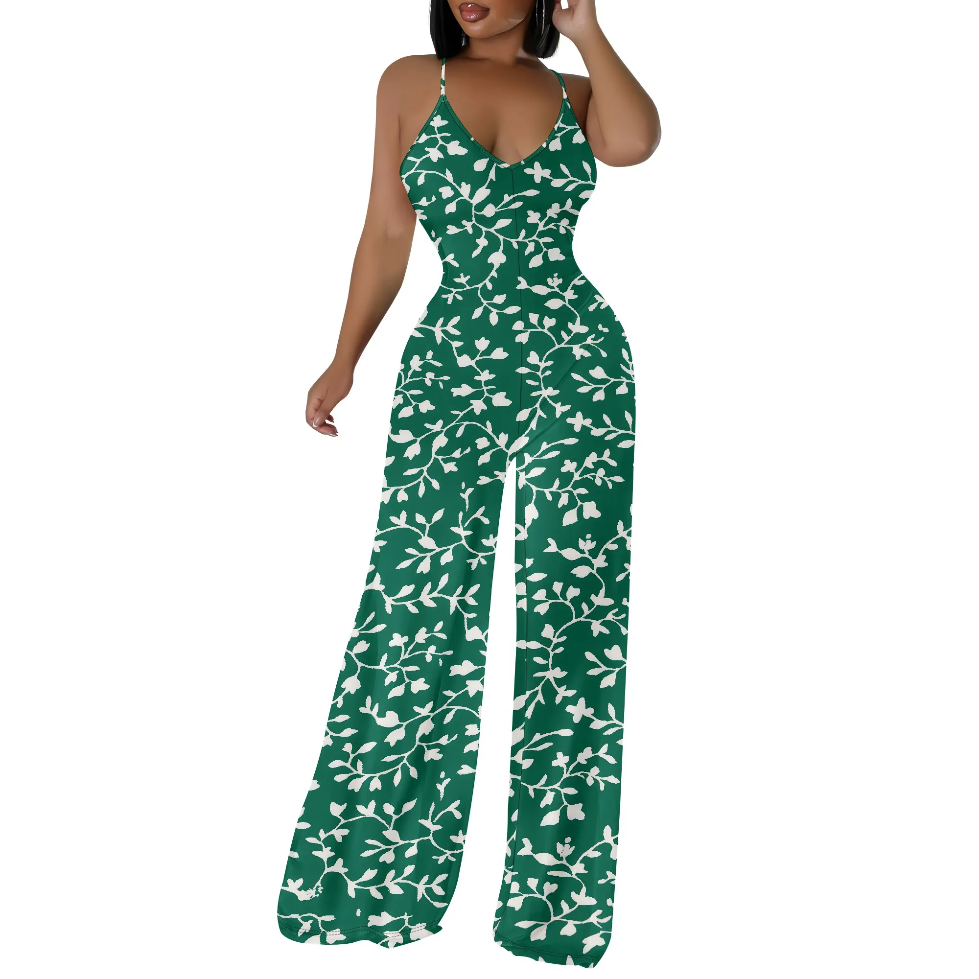 

Wide Leg Jumpsuits for Women Dressy Casual 2025 Summer Rompers Smocked Sleeveless Floral Jumpers with Pockets
