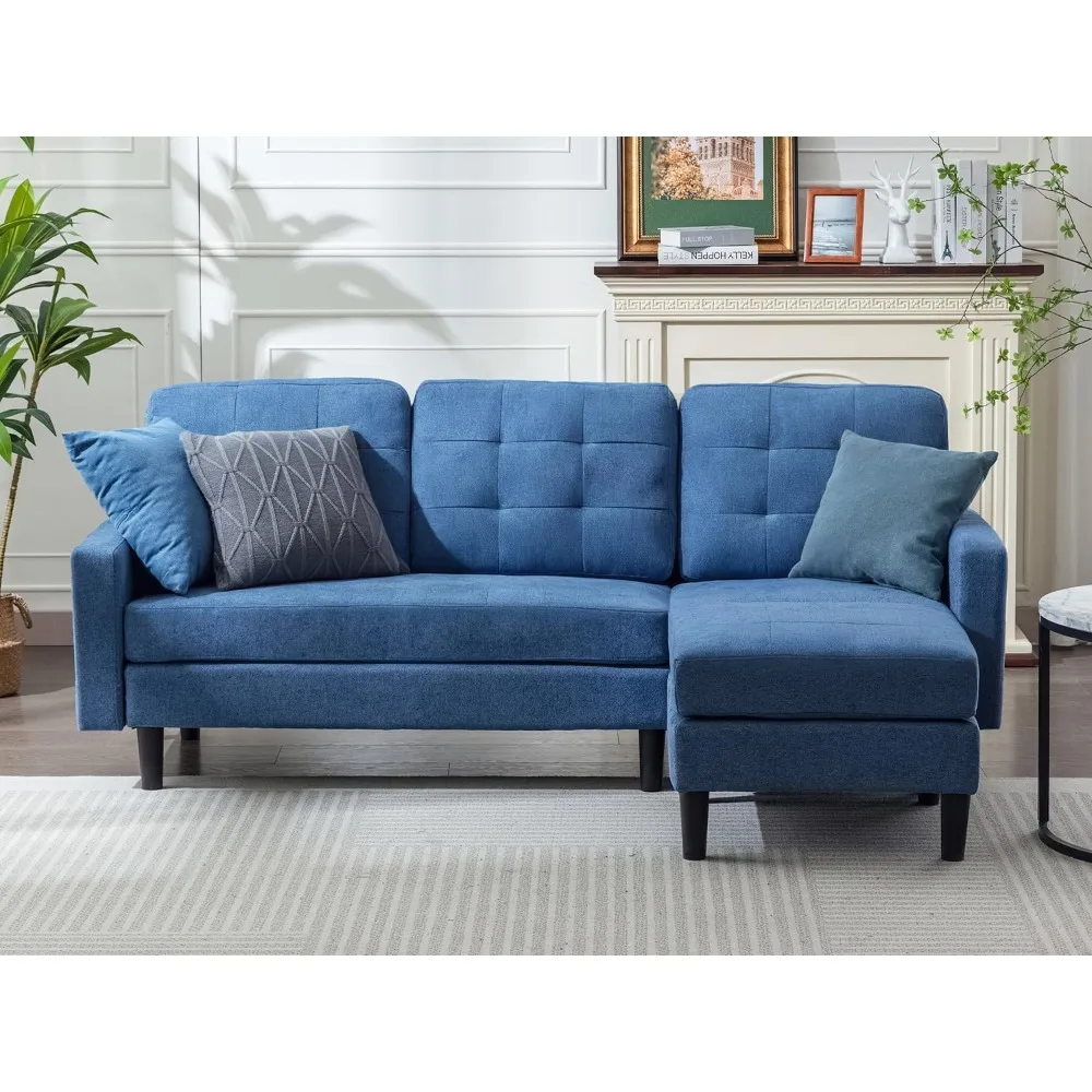 

Convertible Sectional Sofa, Modern Linen Fabric L-Shaped Couch with Reversible Chaise for Living Room/Apartment/Office, Blue