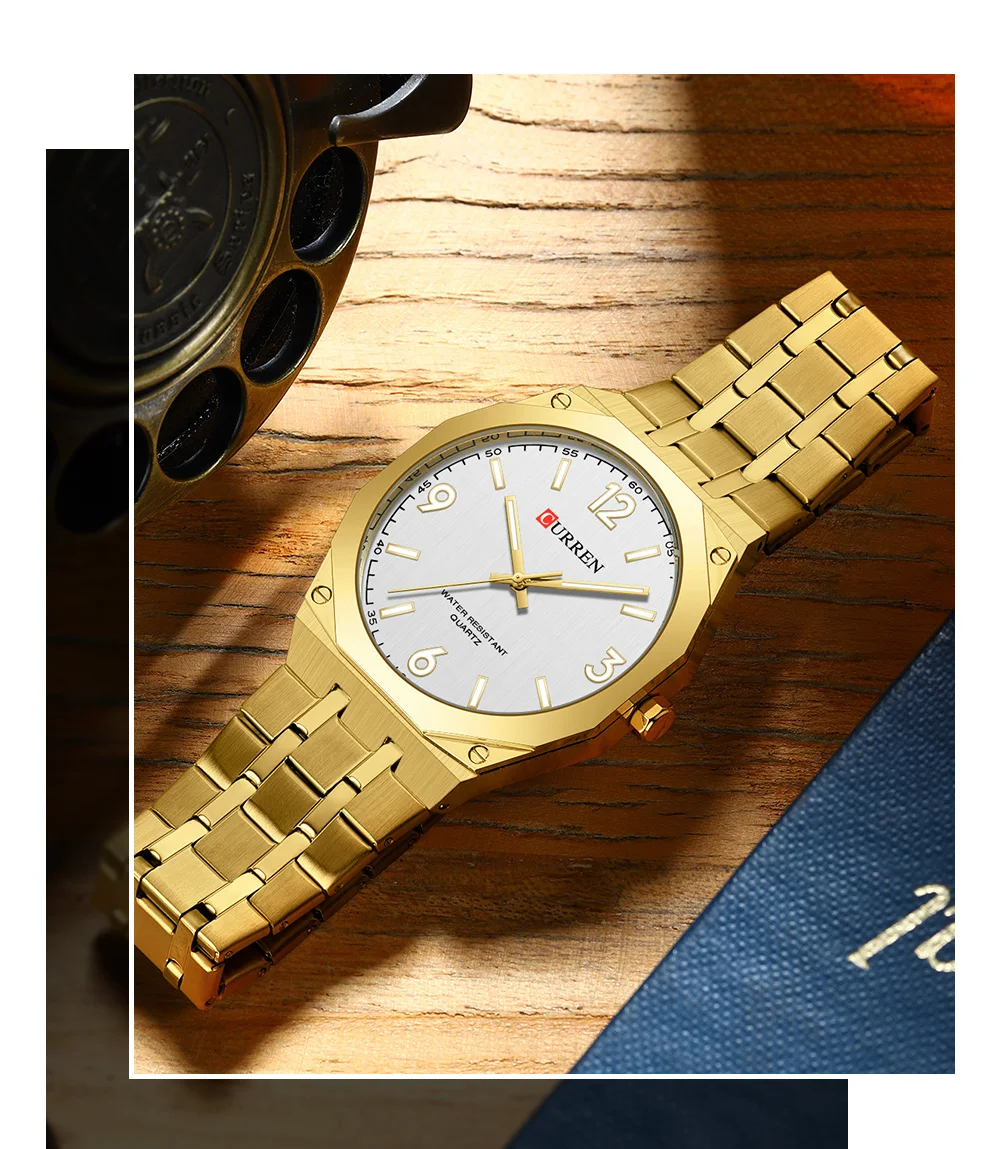 CURREN Herren Luxus-Armbanduhr mit achteckigem Gehäuse, leuchtend, Business-Quarzuhr mit Edelstahlarmband, Reloj Masculino – Detail 15