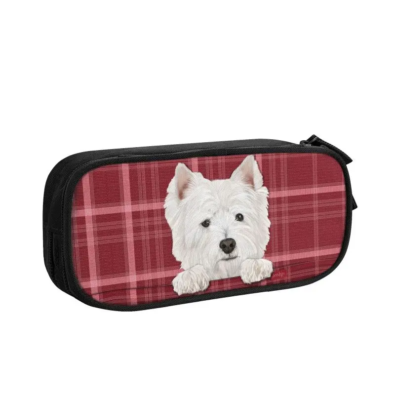 West Highland-estuches para lápices con diseño de perro Terrier blanco, estuche grande de almacenamiento para estudiantes, papelería para niñas y