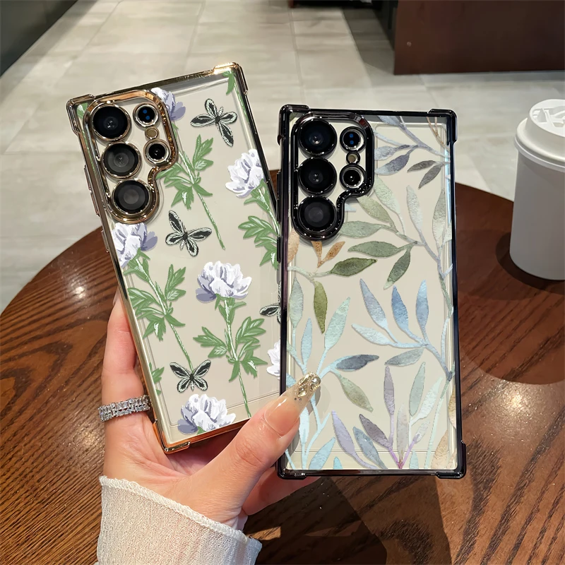 Floal Butterfly Pattern Phone Case For Samsung Galaxy A54 A34 A33 5G A23 4G A13 A24 A14 A73 A53 Plating Shockproof Silicon Cover