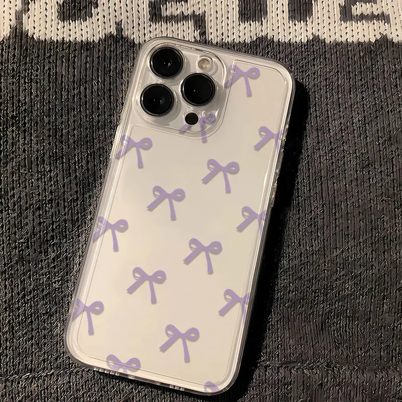 

Cute Purple Bow Print Phone Case For iPhone 16 15 14 13 12 11 Pro Max Mini X XS SE 7 Plus 16E Shockproof Soft Transparent Cover