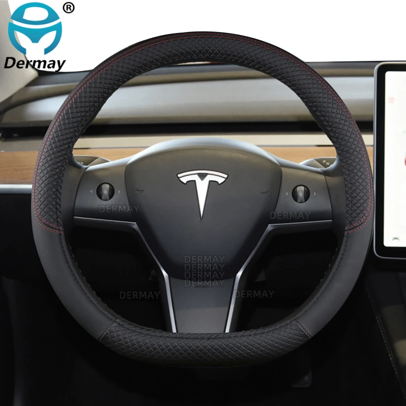 Capa de volante de carro de couro PU, 9 cores, antiderrapante, acessórios automotivos, modelo Tesla 3, 2016, 2017, 2018, 2019, 2020, 2021, 2022, 2023