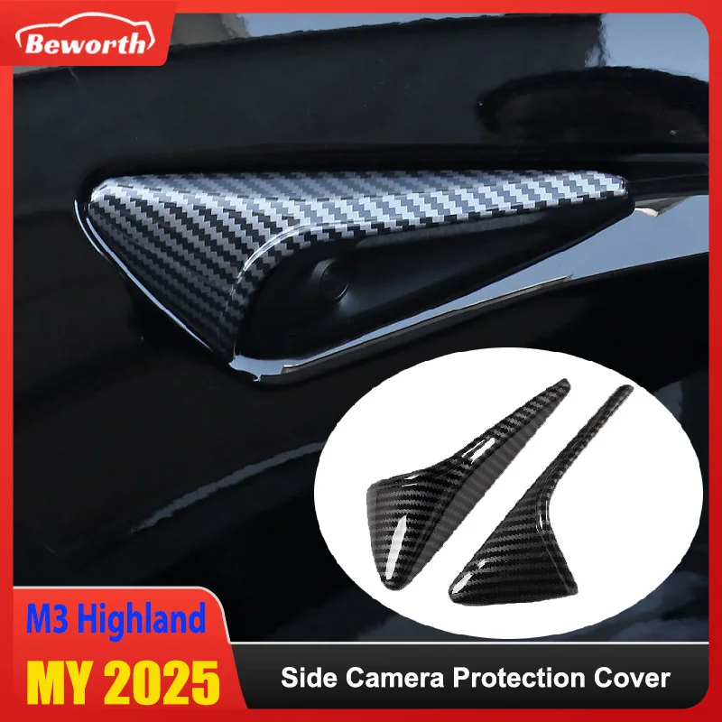 Für Tesla Modell Y Juniper 2025 Modell 3 Highland Seite Kamera Schutz Abdeckung ABS Carbon Fiber Fender Trim Abdeckung Auto zubehör