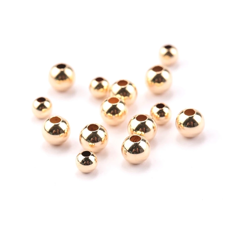 100pcs 14K Gold Filled Spacer Beads 2mm 3mm 4mm Round Loose Bead for Bracelets Necklace DIY Jewelry Making Accessories Wholesale