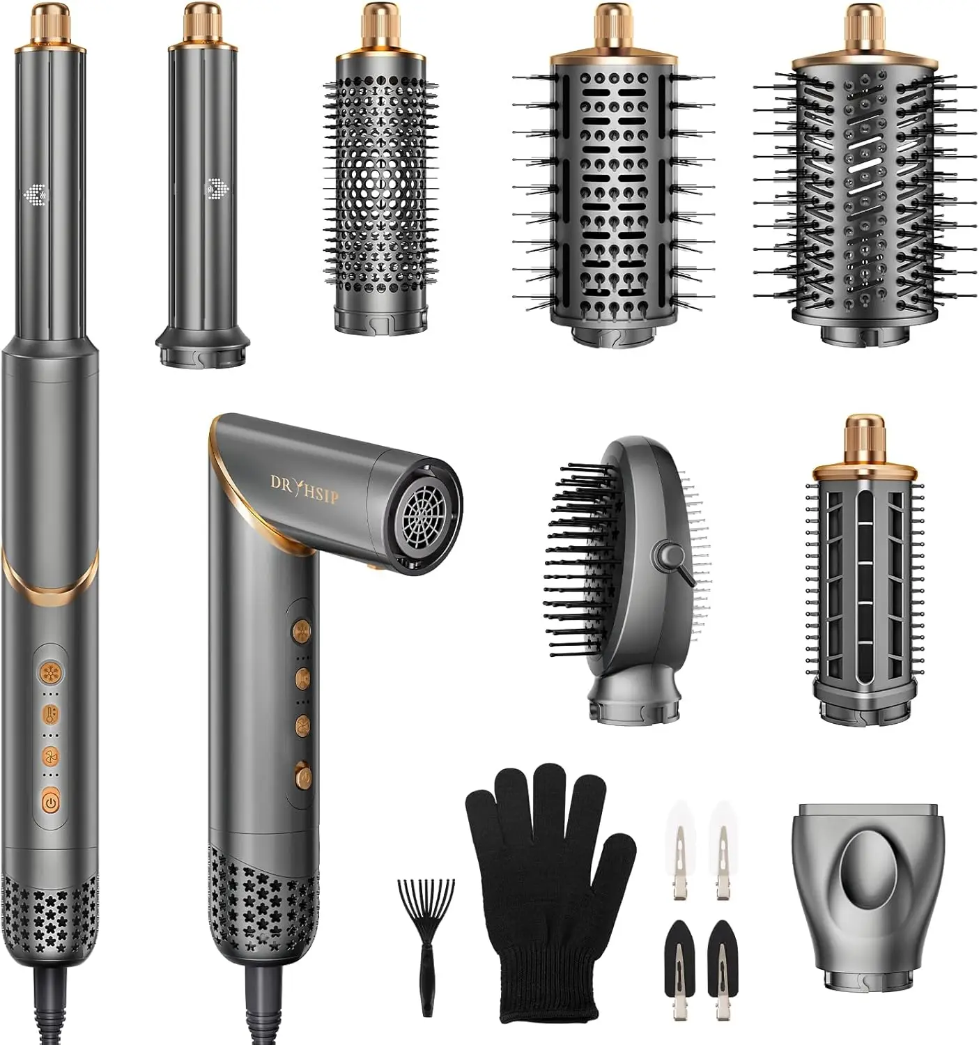 

Многофункциональный складной стайлер для волос 8-в-1 с ионной технологией для быстрой сушки, завивки и выпрямления, серый цвет