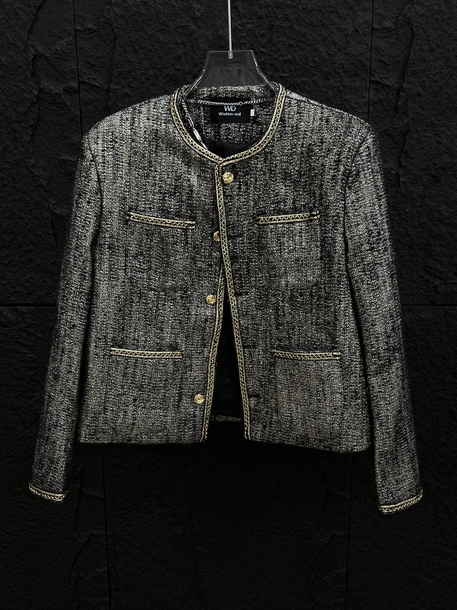 

Korean Sle Loose Fit Men's Jaet Gold Tead Woven Small Fraance Sle Autumn Faion oulder Padded Casual Coat