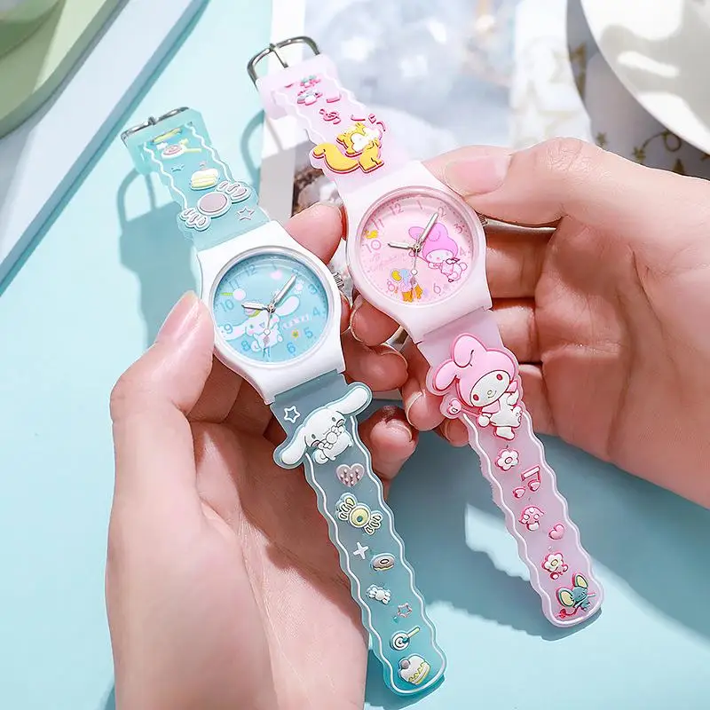 

Anime 3D Pattern Child Wrist Watch Cinnamoro Hello Kitty Waterproof Quartz Watch Kuromi Cartoon Silica Gel Watchband Gift