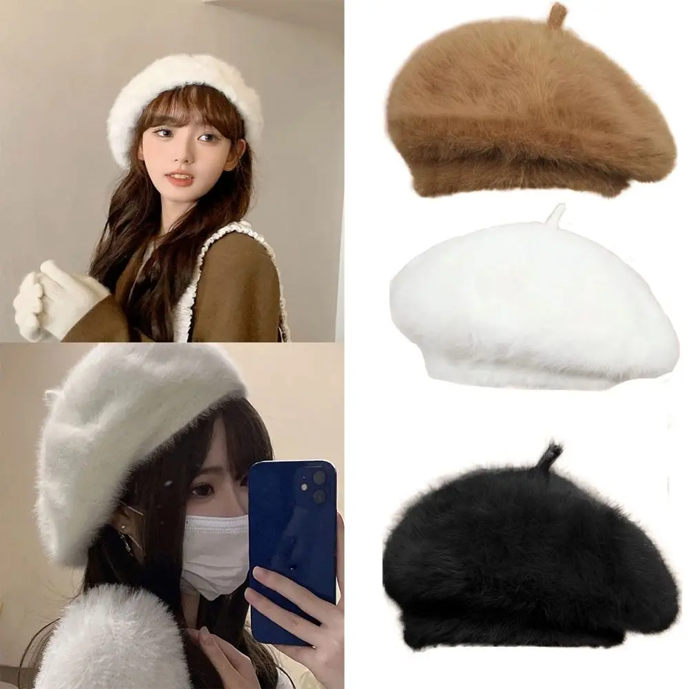 Warmer Plush Beret Hat Flat Hats Solid Color Thicken Autumn Winter Cap Clothes Accessories Panama Hat Warm Beanie Hat Party