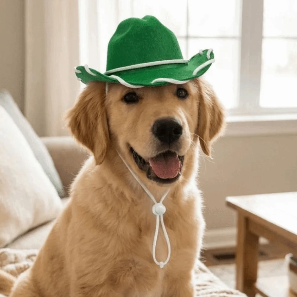 Fashion Adjustable Dog Cowboy Hat Breathable Secure Fit Pet Dog Sun Hat Handmade Stitched Pet Outdoor Hats Travel Use