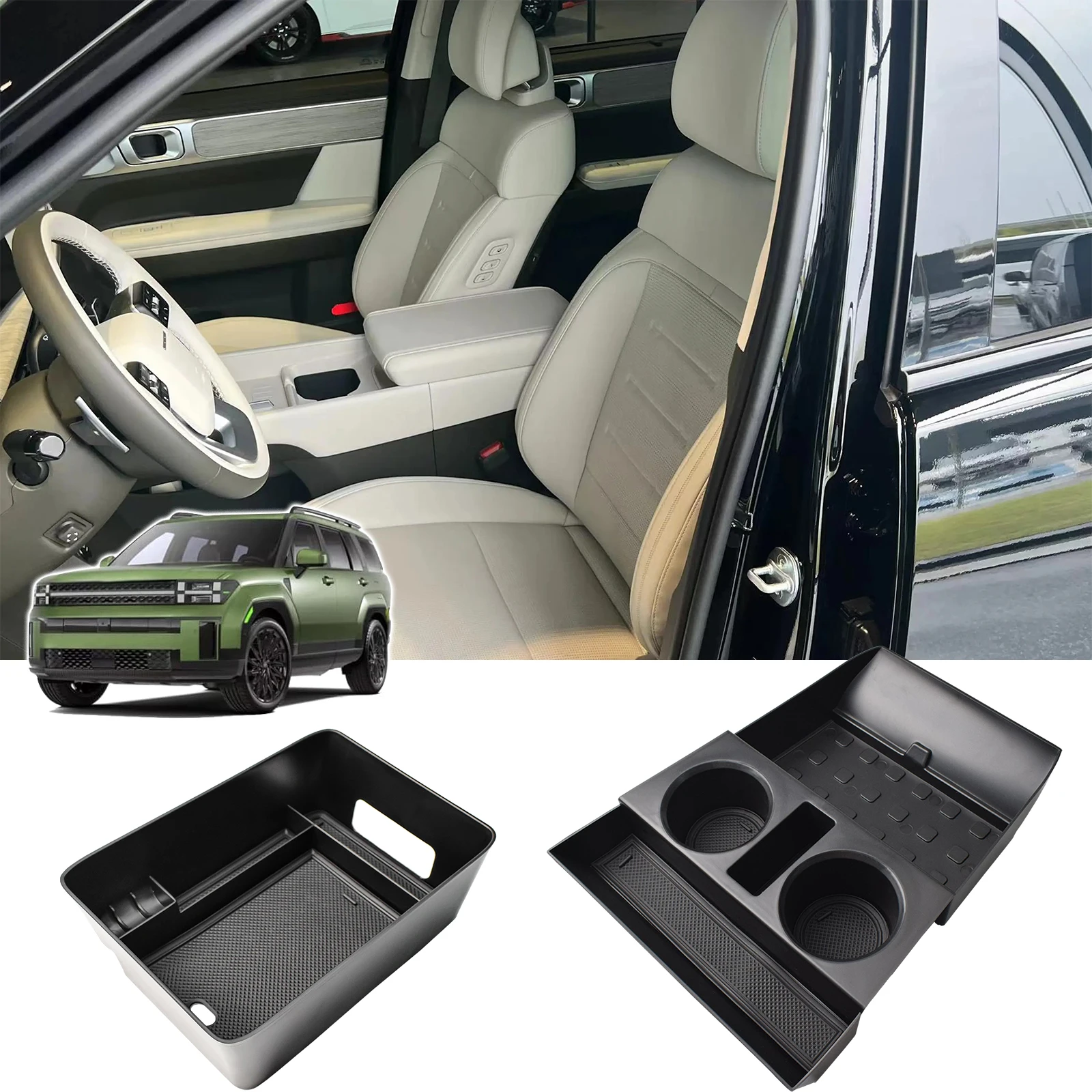 2PCS Center Console Organizer Compatible with 2024 Hyundai Santa Fe Accessories Armrest Storage Box Tray Lower Storage Car Box