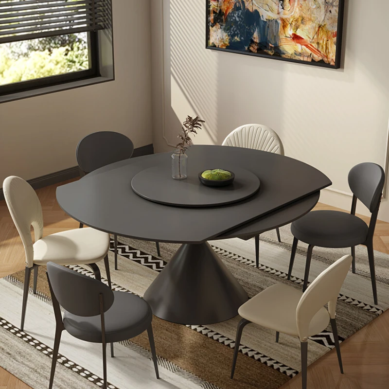 Light Luxury Rock Plate Dining Table Simple Modern Small Household Dining Table Multifunctional Rotary Telescopic Round Dining