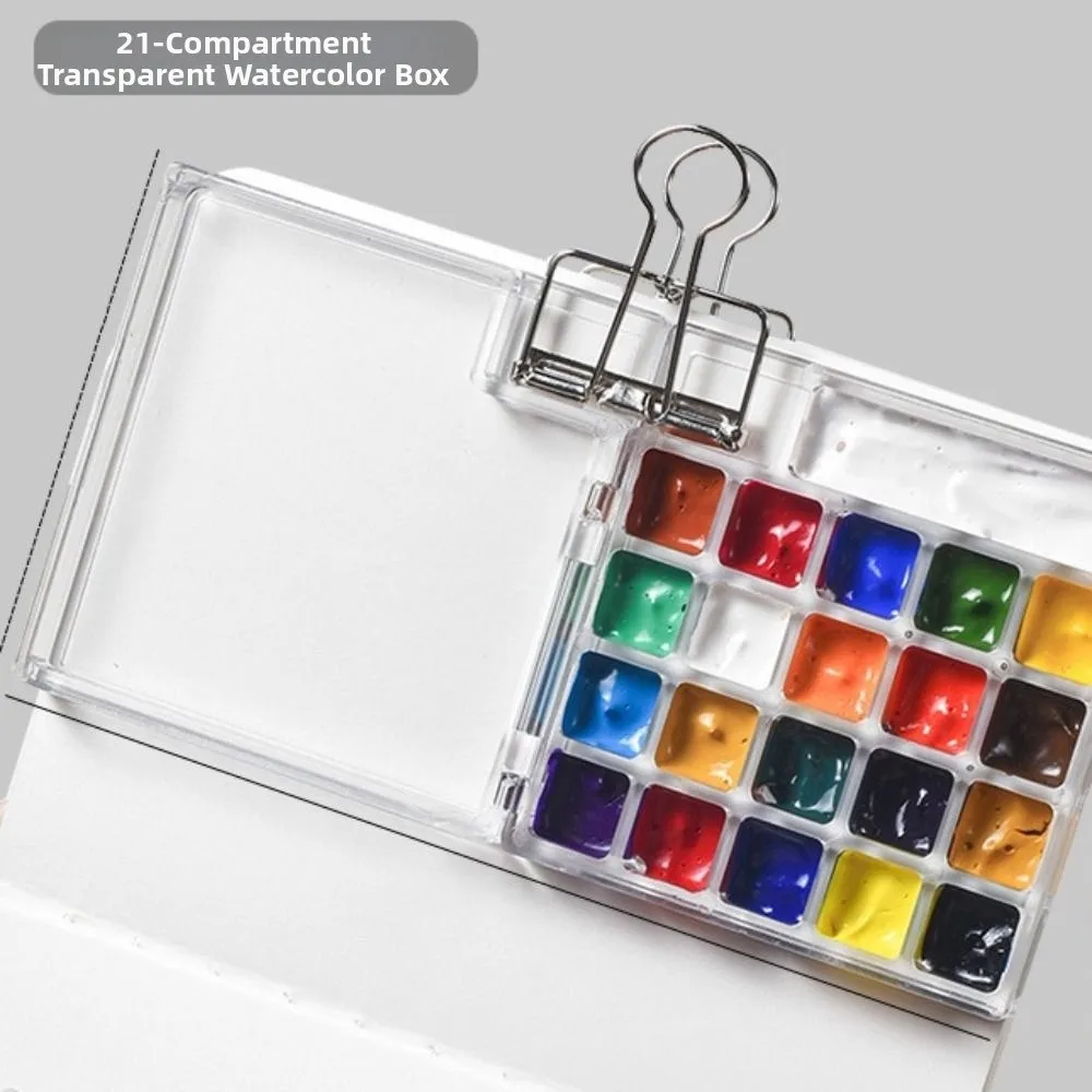 DIY 10/21 Grid Watercolor Paint Palette Mini Foldable Travel Painting Tray Waterproof Portable Paint Pigment Box Outdoor