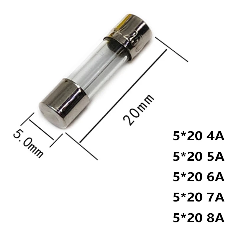 10Pcs/20Pcs/50Pcs/100Pcs 5*20mm Fast Blow Glass Tube Fuses 5x20 250V 4 5 6 7 8A  AMP Fuse