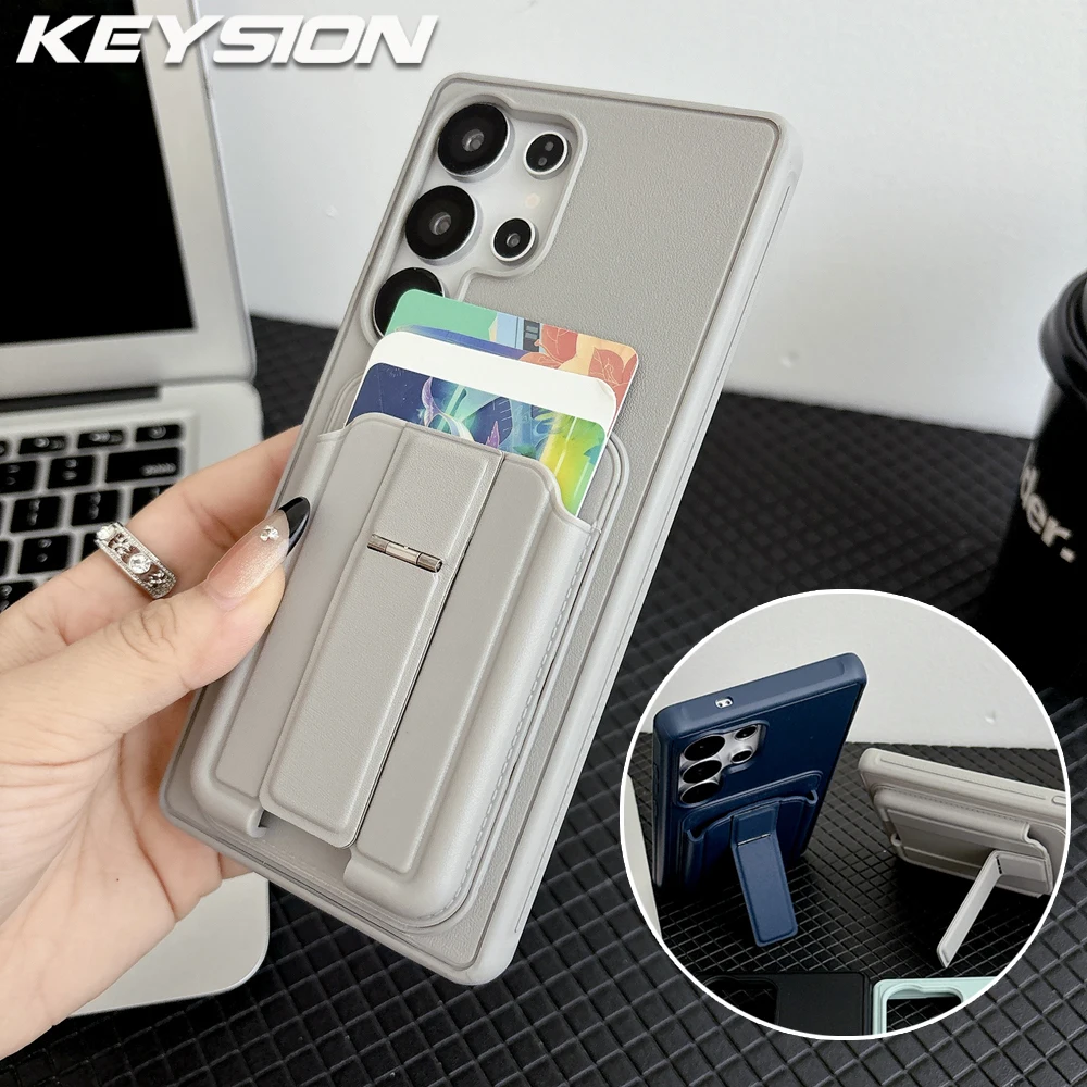 

Противоударный чехол KEYSION для Samsung Galaxy S23 S24 S25 Ultra 5G S24+Plus S25 FE с отделением для карт и подставкой, задняя крышка-накладка