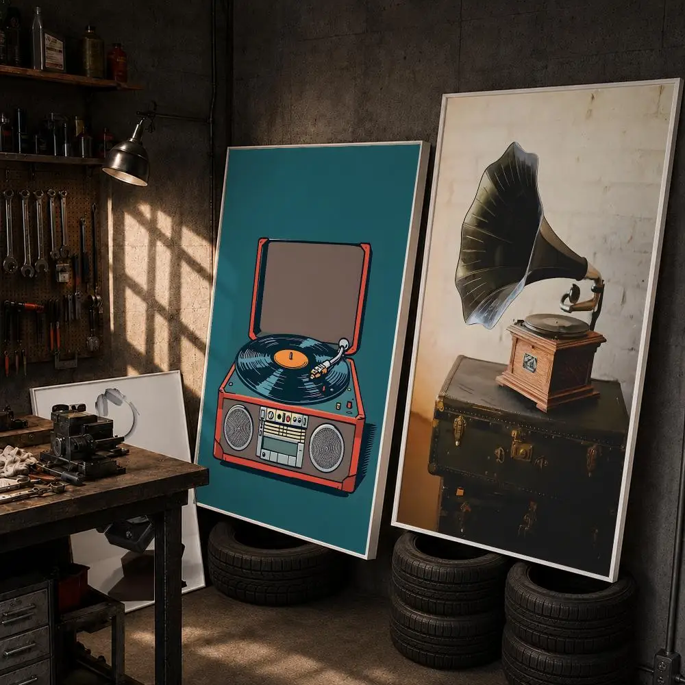 Colorful record player Poster HD Wall Art Home Decor Waterproof Print Bedroom Garage Party Gift