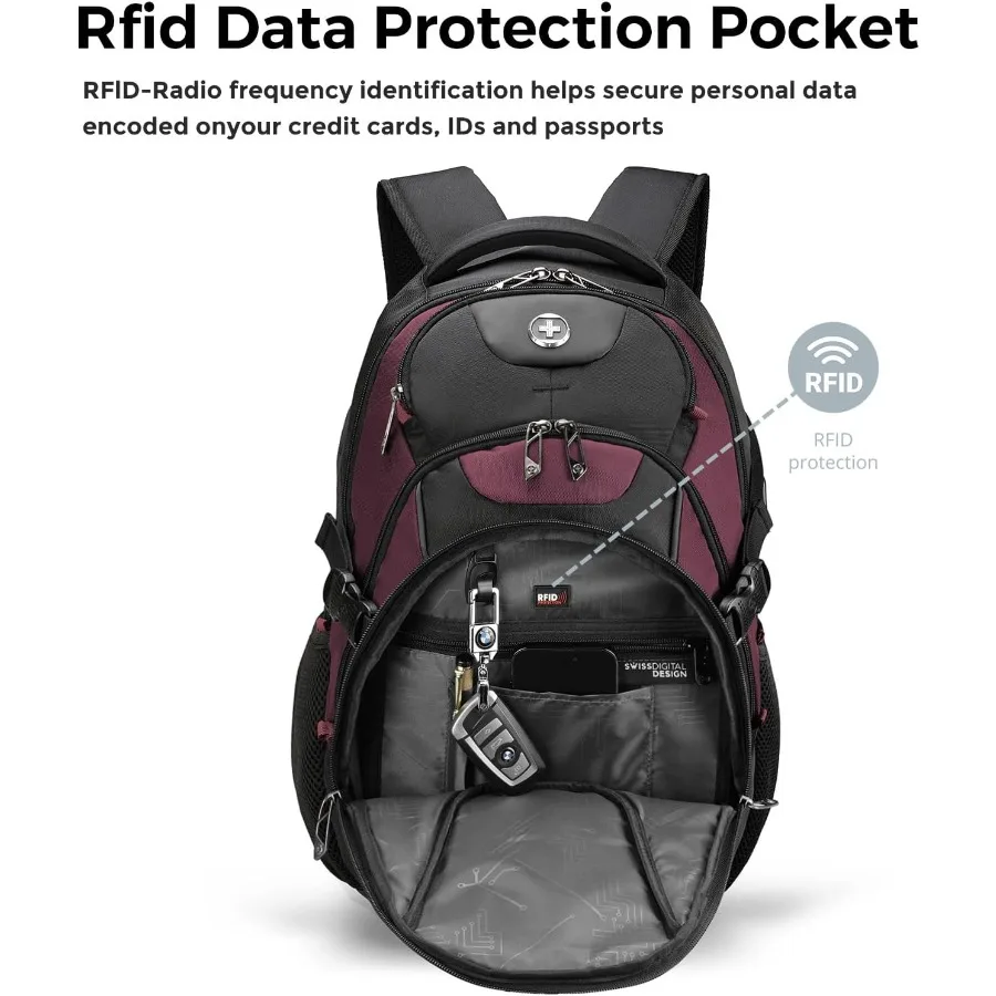 Swissdigital Design Laptop Backpack with USB Charging Port Travel Backpack Fits 15.6 inches Computer 31L College School Backpac