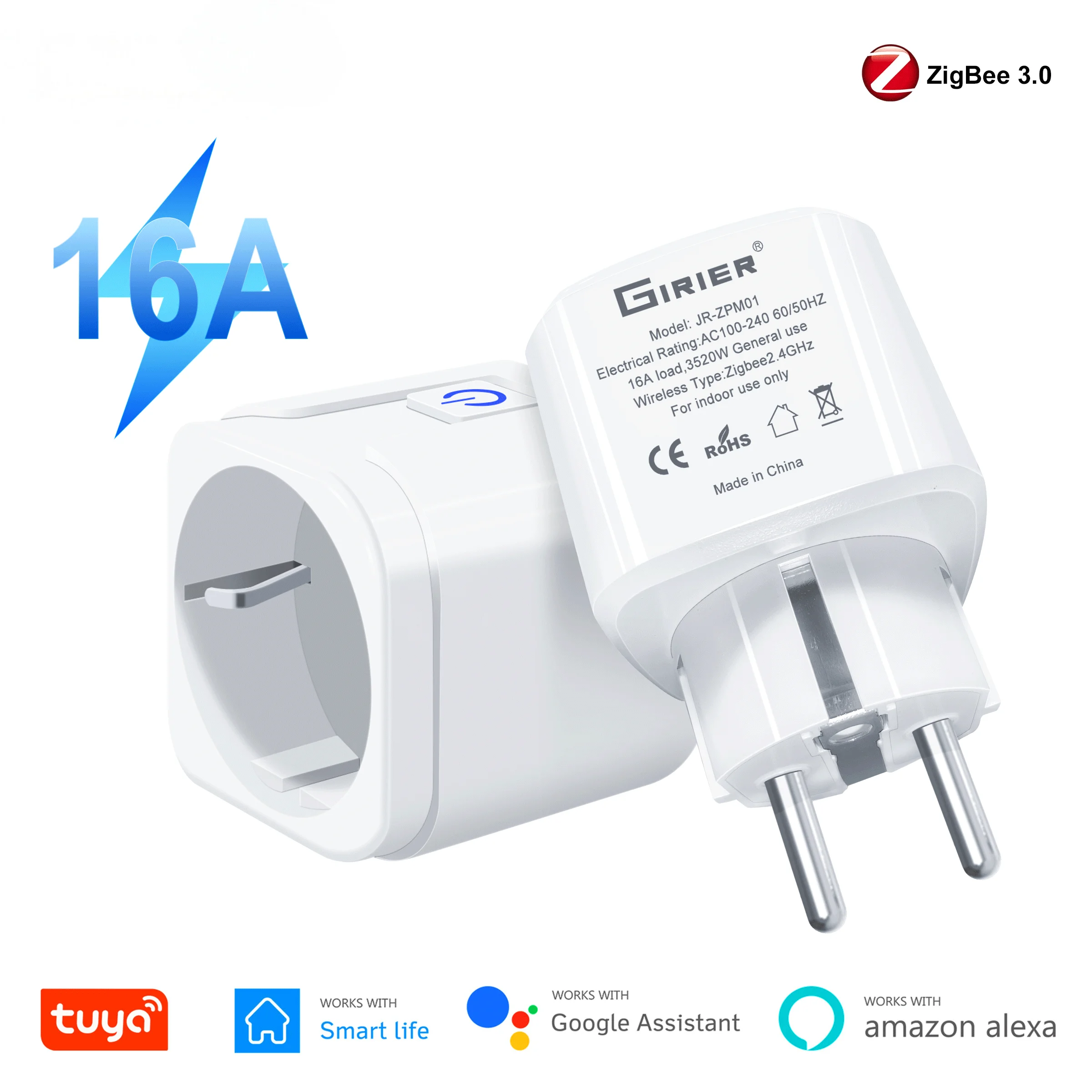 

Умная вилка Tuya ZigBee 3.0, беспроводное приложение 16А, голосовая розетка с дистанционным управлением, розетка для монитора энергии, работает с Alexa Google Home