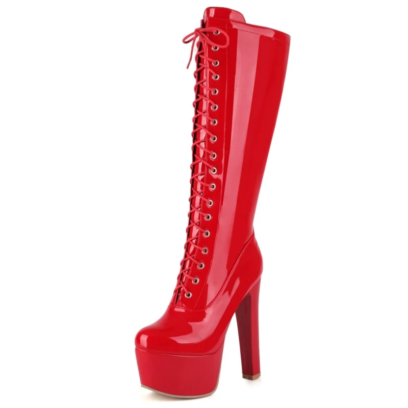 Red High Knee Boots Women Platform Sexy Luxury White Black Heels Women's Winter High Boot Party Dance Shoes Lady Big Size 45 image 2