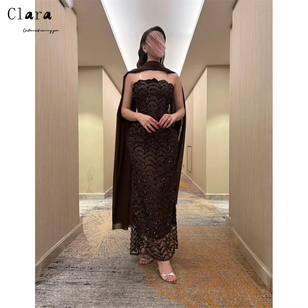 

Clara Custom Fishtail Brown Tube Top Ankle Length Evening Dresses Woman Elegant and Formal Women's Dresses for Luxury Party Prom