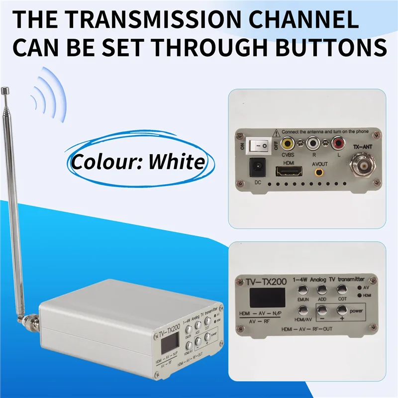 B47C TV-TX200 VHF/UHF Analog TV Transmitter Support HD/AV Input Analog Signal Transmitter With Telescopic Antenna US PLUG