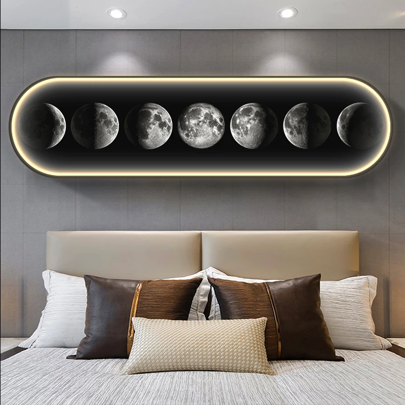 Modern Moon Interior Painting Led Wall Hanging Light For Bedroom Living Room Cafe Interior Home Decoration Hanging Fixed Light