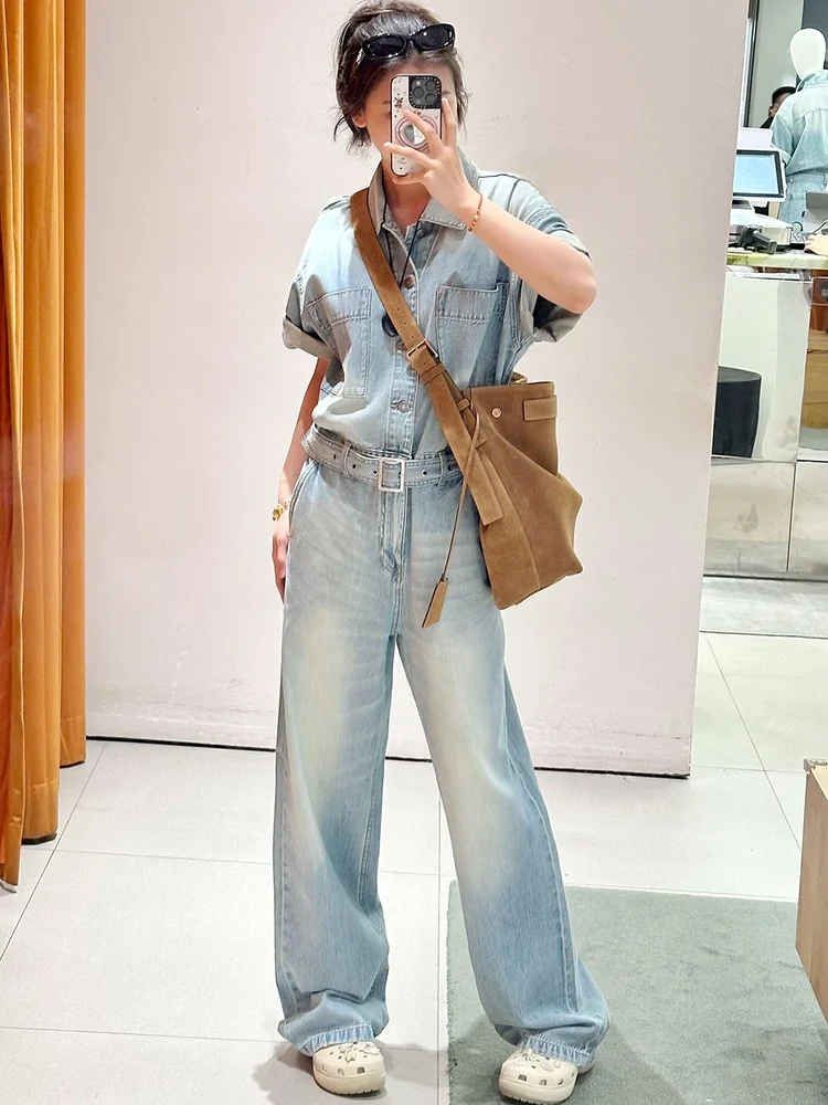 

Женские джинсовые комбинезоны с высокой талией и широкими штанинами из хлопка, новинка, уличный стиль, длинные брюки, удобная посадка, производство Китай