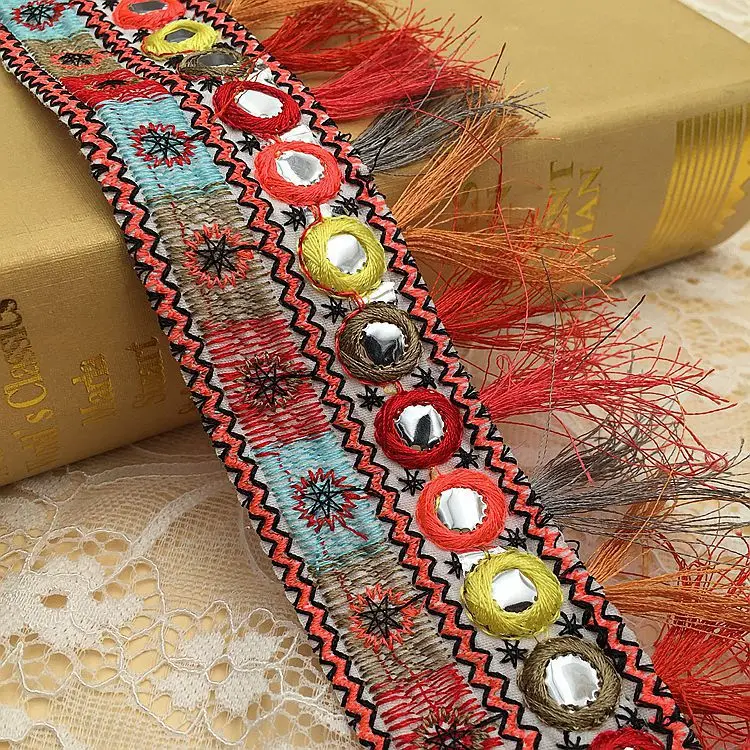 

5/10 Yards Ethnic Embroidery Sequined Jacquard Tassel Lace Trim Webbing Fringed For Diy Sewing Garment Curtain Decor Accessory