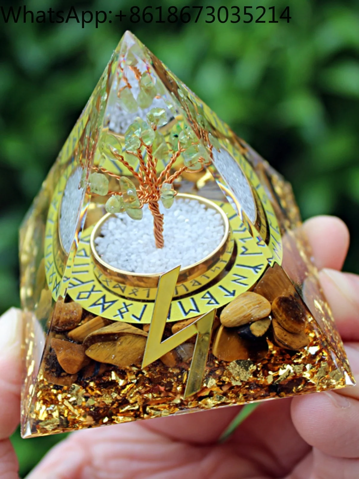 Hot selling Rune crystal tree crystal crushed stone pyramid home resin handicraft tabletop ornaments