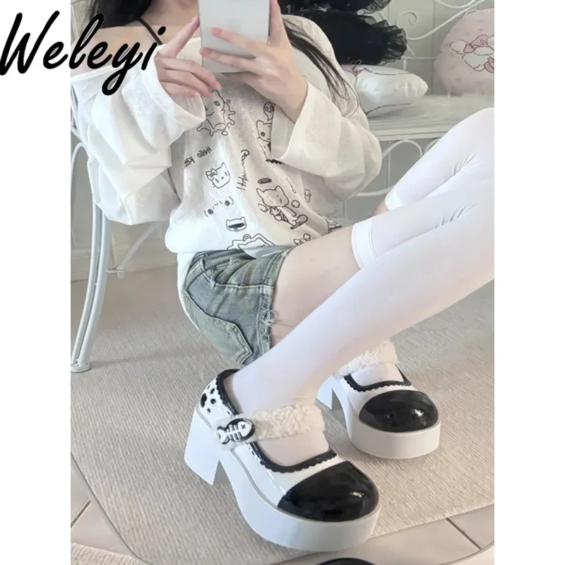 Japanese Landmine Style Thick-soled Fishbone Pumps Shoes Original Kawaii Jirai Kei Subculture Sweet and Cool Muffin Shoes Women