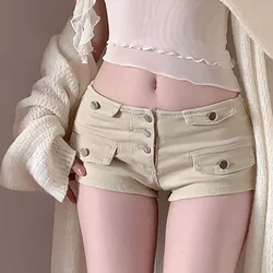 Women's Single Breasted Skinny Ultra Short Denim Shorts Summer New Low Waist Bottoms Female Casual Hip Wrap Sexy Mini-Shorts