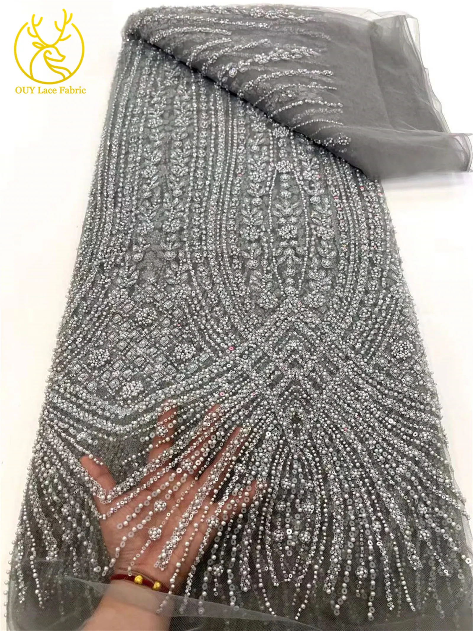 Африканская сетчатая кружевная ткань с блестками и бисером, 2024, высокое качество, синий модный дизайн, вечерние платья в сенегальском стиле, материал юбки