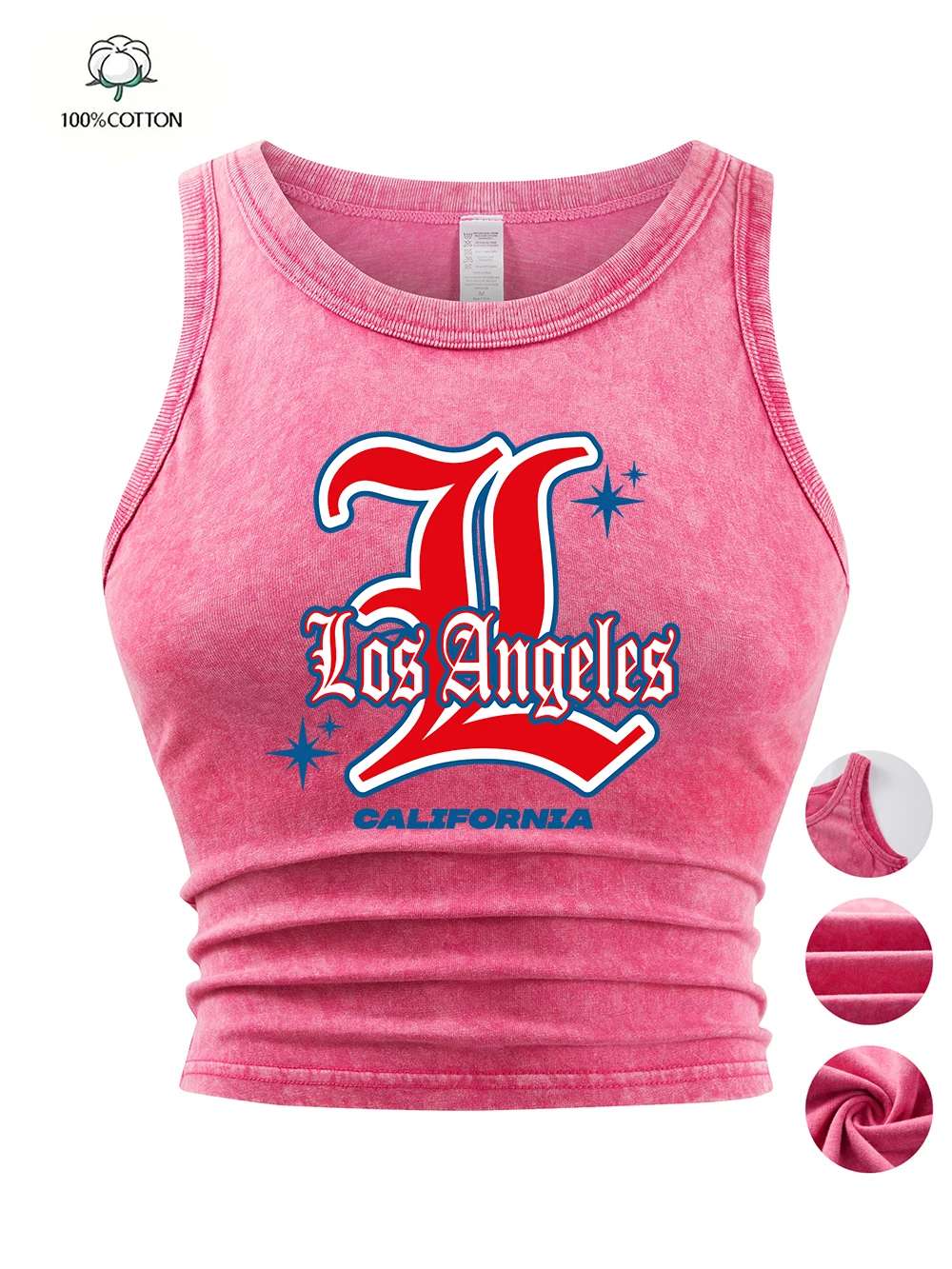 Los Angeles California State Prints Tank Tops Y2K Sexy Womens Cotton Washed T-Shirt Vintage Thin Tight Sleeveless Summer Clothes