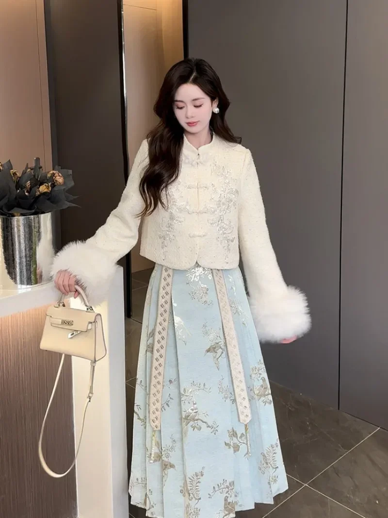 

Miiiix New Chinese Style Improved Down Hanfu+2023 New Autumn/winter Long Jacquard Skirt Two-piece Set Female Clothing