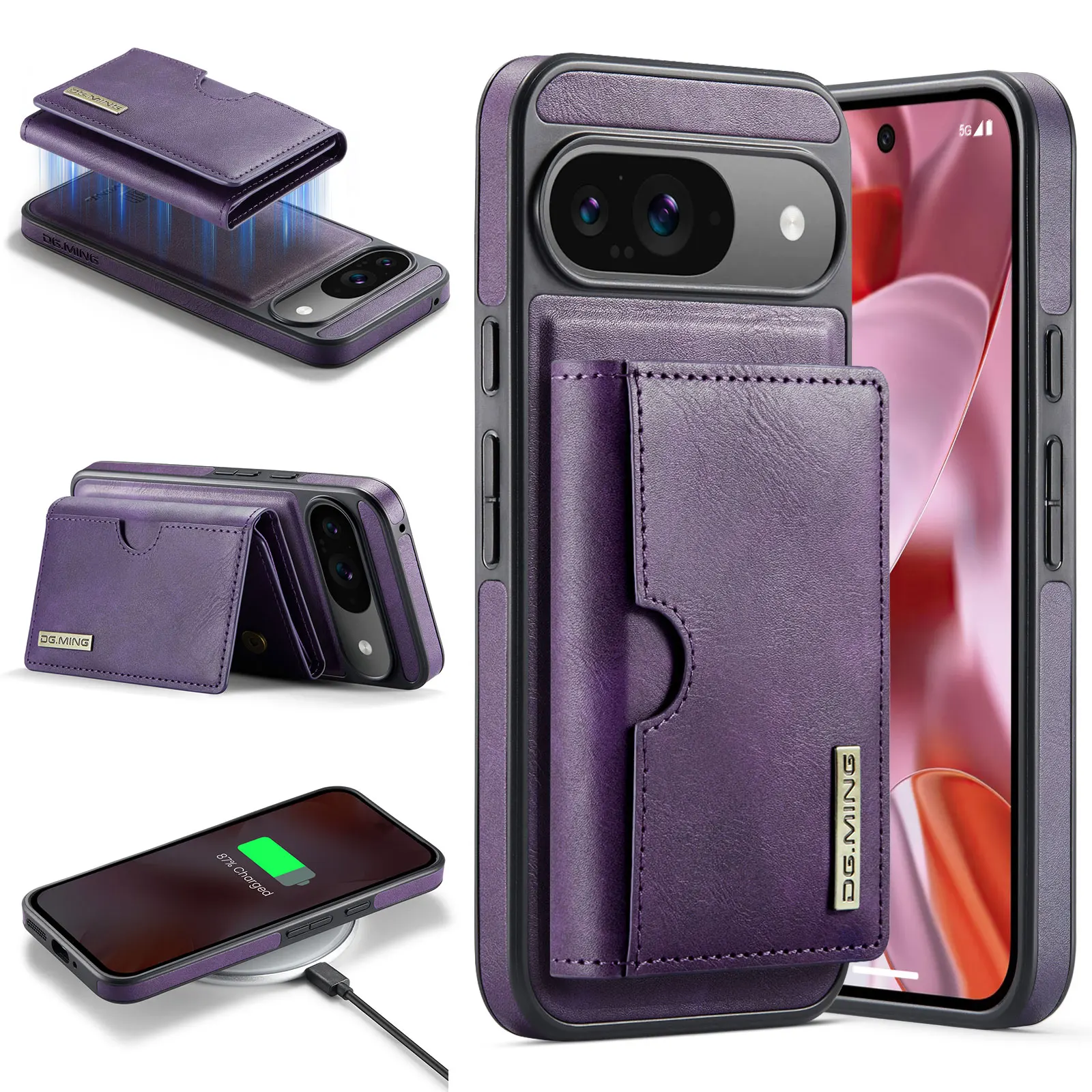 For Google Pixel 9 Pro XL Case DG.MING 2 in 1 Magnetic Detachable Leather Wallet Phone Cover M6 Series