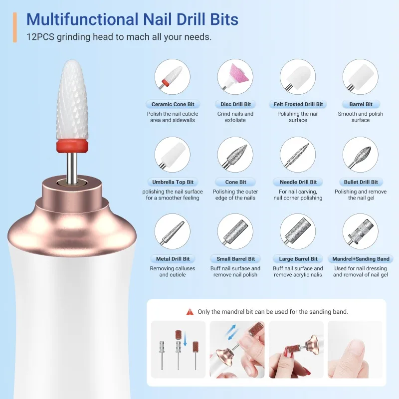 Electric Nail Polisher Drill Bits Electric Nail Drill Machine Rechargeable Professional Cordless  Polishing Dead Skin Removal