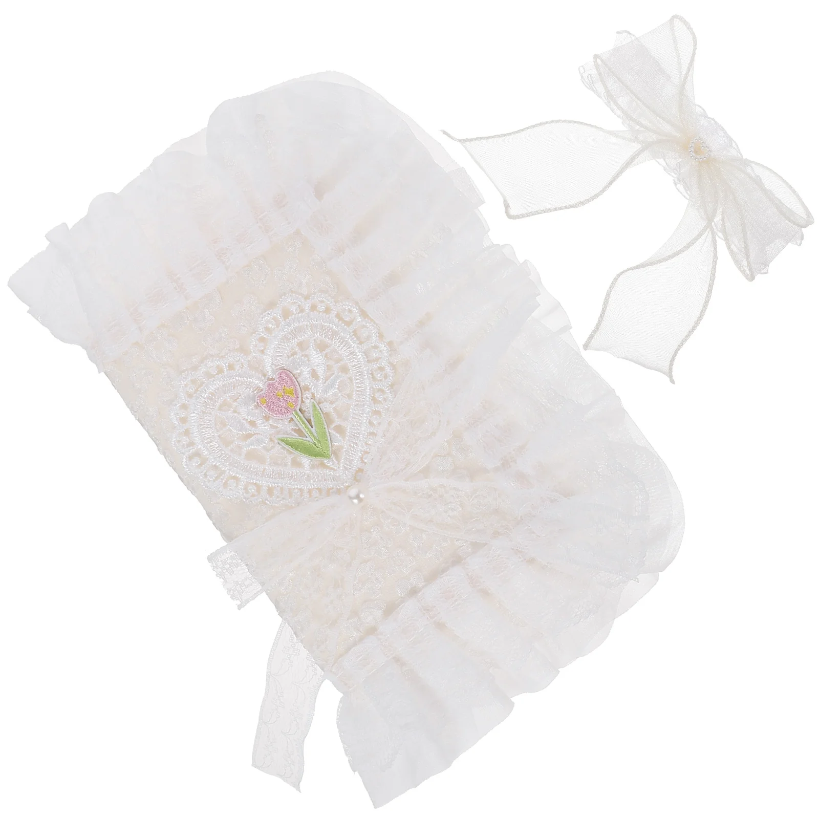 Handbook Diary Fabric Protective Cover White Lace Floral (square + Strap) Ornamental Decor Sleeve for Students Washable