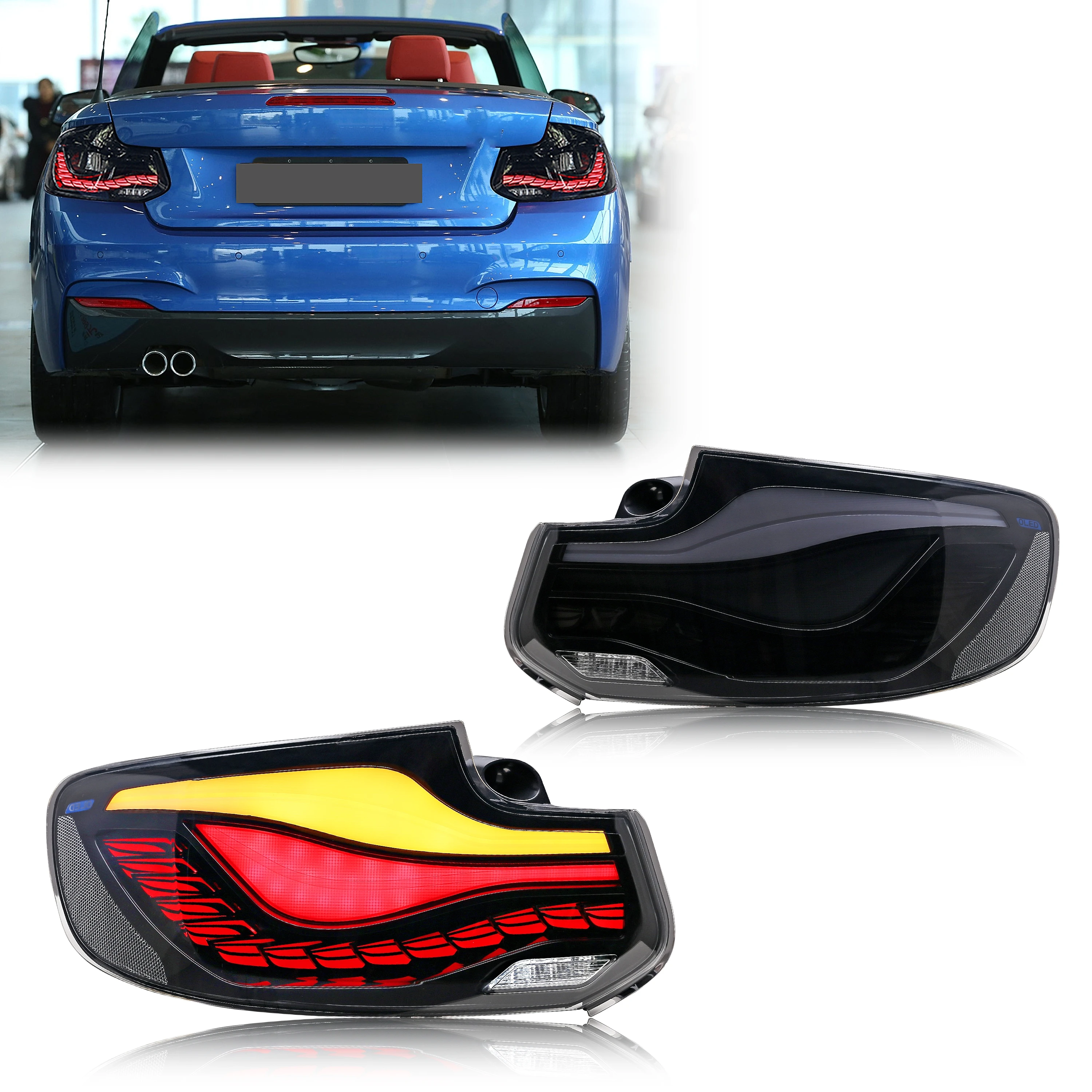 

LED GTS Tail Lights for BMW 2-Series F22 F23 F87 M2 2014-2020 Sequential Turn Signal Dynamic Animation Black Rear Lamps Assembly